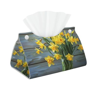 Bouquet of Daffodils Printed Tissue Box Cover | Stylish Leather Tissue Paper Holder for Home Hotel Car Office Decor