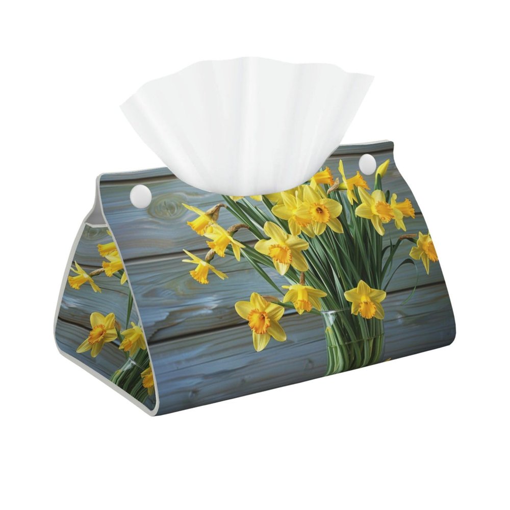 Bouquet of Daffodils Printed Tissue Box Cover | Stylish Leather Tissue Paper Holder for Home Hotel Car Office Decor