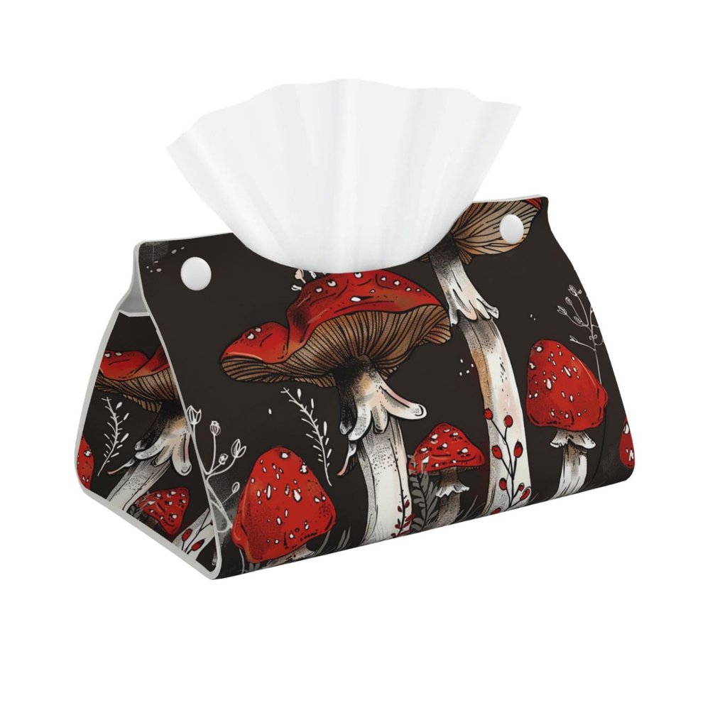 Red Mushrooms 1 Printed Tissue Box Cover | Stylish Leather Tissue Paper Holder for Home Hotel Car Office Decor