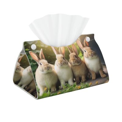 Funny Rabbits Printed Tissue Box Cover | Stylish Leather Tissue Paper Holder for Home Hotel Car Office Decor