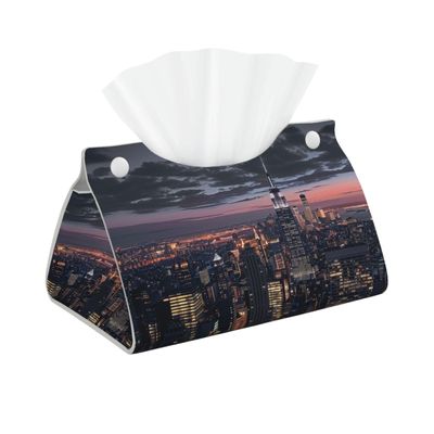 New York Printed Tissue Box Cover | Stylish Leather Tissue Paper Holder for Home Hotel Car Office Decor