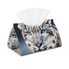 Blue Eyed Snow Leopard Printed Tissue Box Cover | Stylish Leather Tissue Paper Holder for Home Hotel Car Office Decor view 1