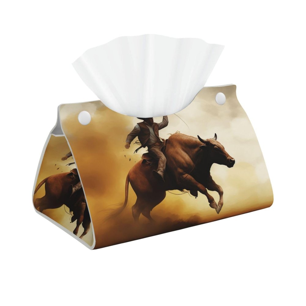 Cool Bull Riding Printed Tissue Box Cover | Stylish Leather Tissue Paper Holder for Home Hotel Car Office Decor