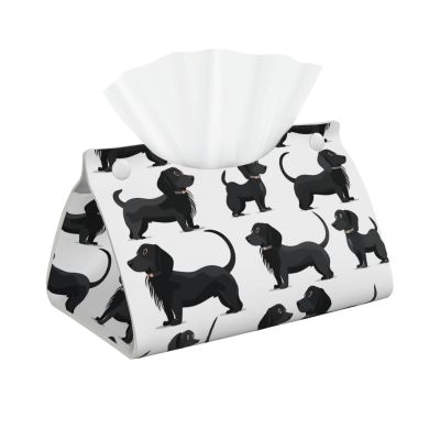 Black Dogs Dachshund Dog Printed Tissue Box Cover | Stylish Leather Tissue Paper Holder for Home Hotel Car Office Decor