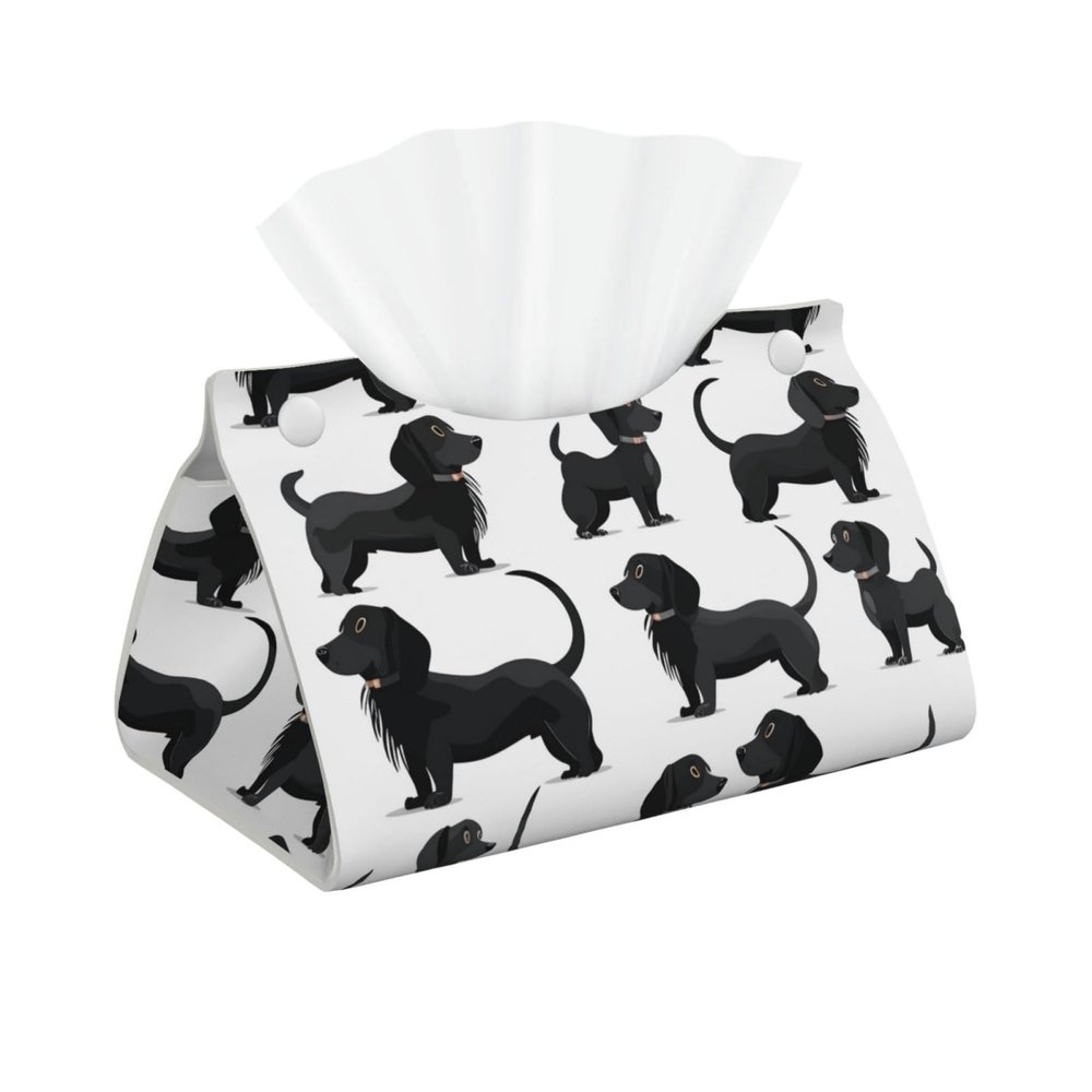 Black Dogs Dachshund Dog Printed Tissue Box Cover | Stylish Leather Tissue Paper Holder for Home Hotel Car Office Decor
