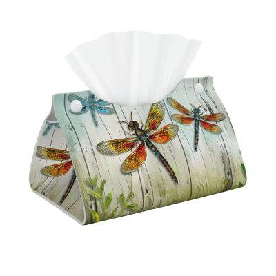 Dragonfly Fence Printed Tissue Box Cover | Stylish Leather Tissue Paper Holder for Home Hotel Car Office Decor