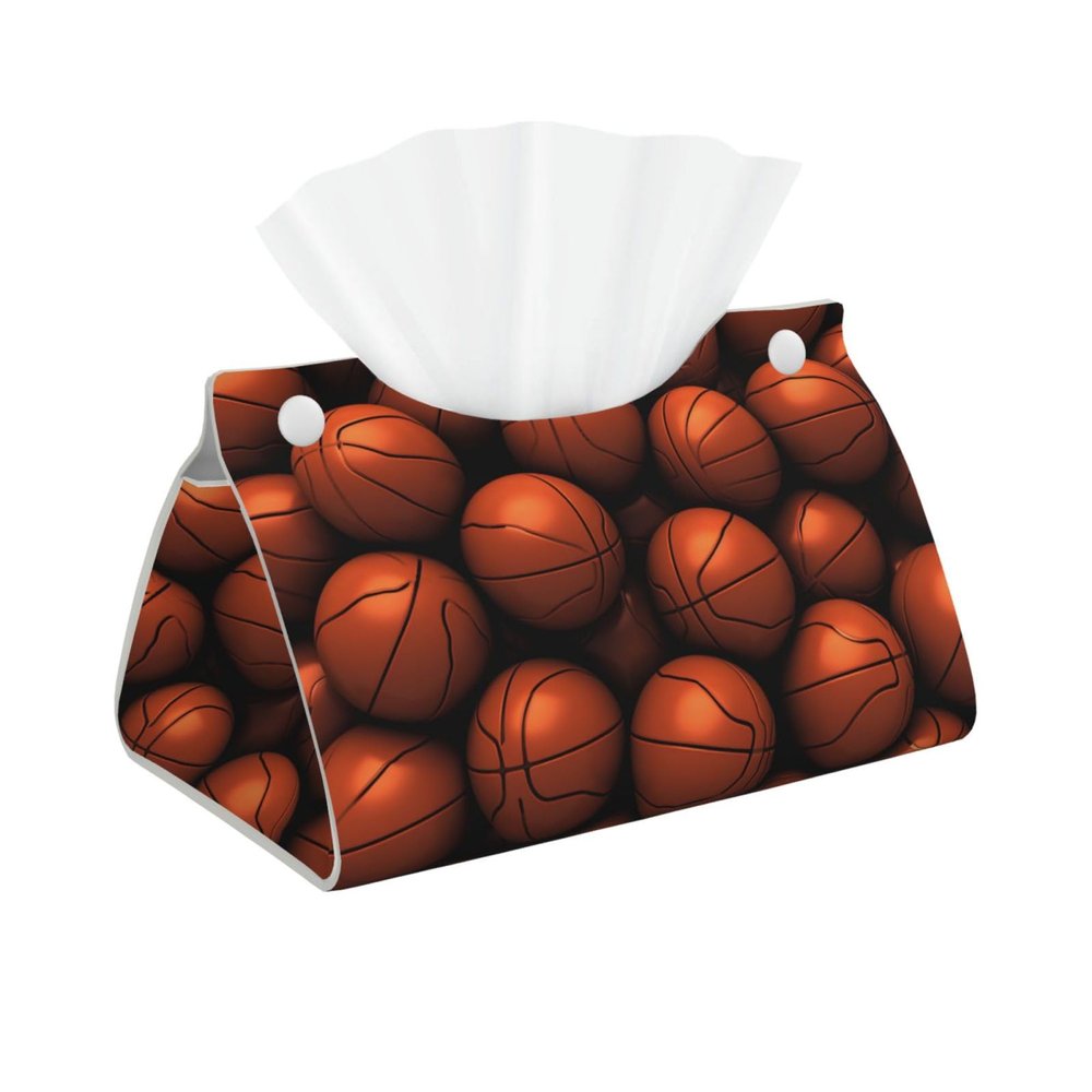 Basketball Orange Printed Tissue Box Cover | Stylish Leather Tissue Paper Holder for Home Hotel Car Office Decor