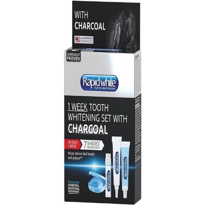 Rapid White 1 Week Tooth Whitening Set with Charcoal 7 Shades Whiter in 1 Week Helps Reduce Bad Breath & Plaque - Clinically Proven