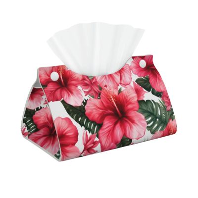 Beautiful Hibiscus Flower Printed Tissue Box Cover | Stylish Leather Tissue Paper Holder for Home Hotel Car Office Decor