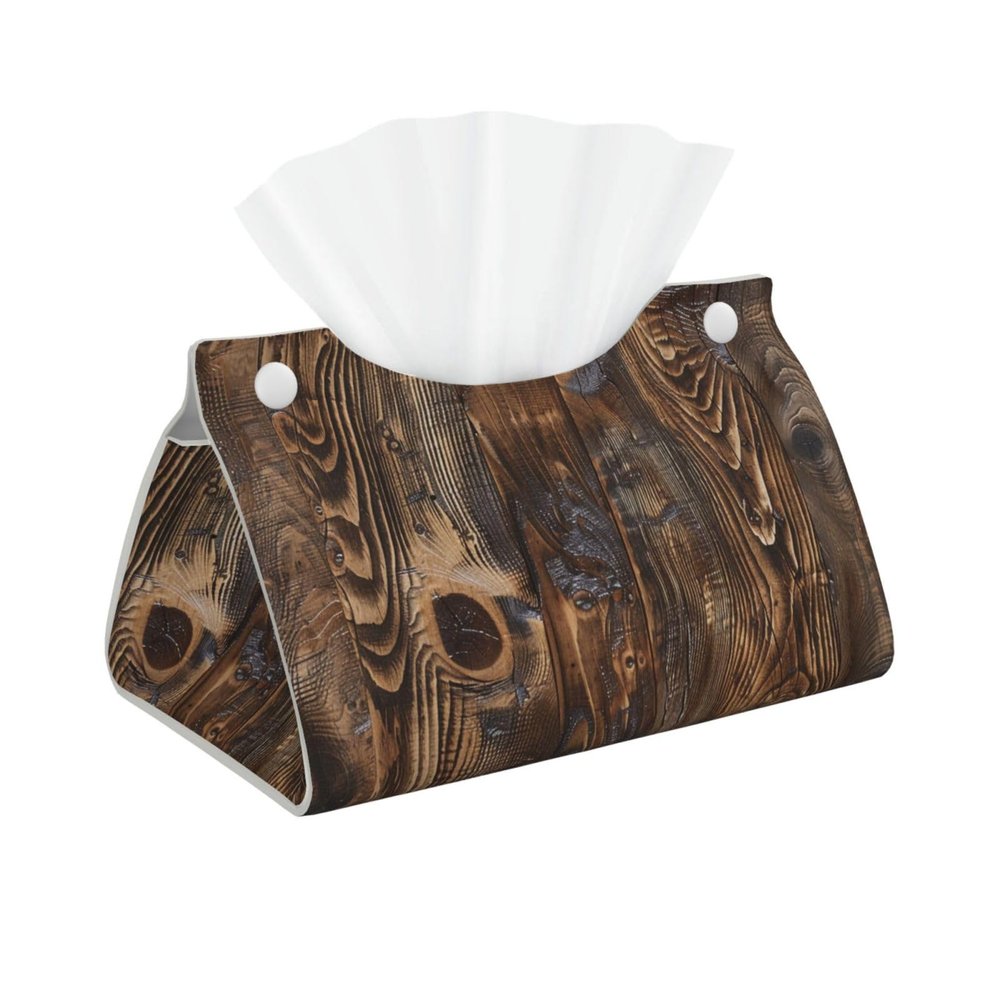 Brown Wood Printed Tissue Box Cover | Stylish Leather Tissue Paper Holder for Home Hotel Car Office Decor