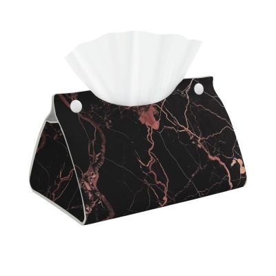 Black Rose Gold Marble Printed Tissue Box Cover | Stylish Leather Tissue Paper Holder for Home Hotel Car Office Decor