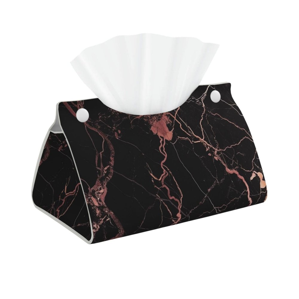 Black Rose Gold Marble Printed Tissue Box Cover | Stylish Leather Tissue Paper Holder for Home Hotel Car Office Decor