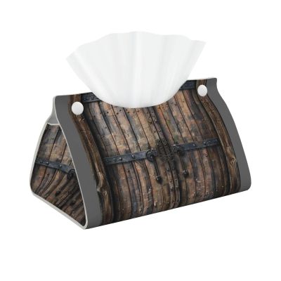 Rustic Stall Wooden Door Printed Tissue Box Cover | Stylish Leather Tissue Paper Holder for Home Hotel Car Office Decor
