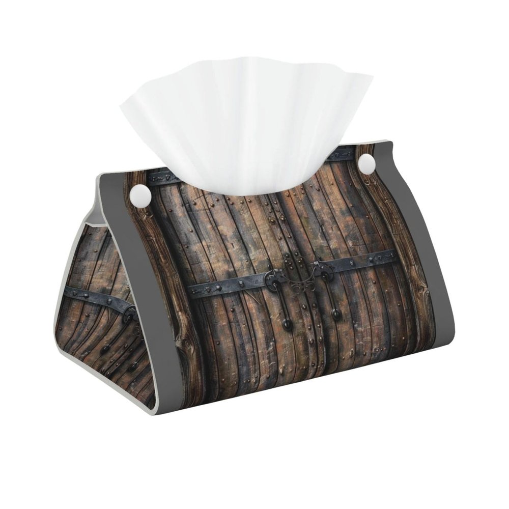 Rustic Stall Wooden Door Printed Tissue Box Cover | Stylish Leather Tissue Paper Holder for Home Hotel Car Office Decor