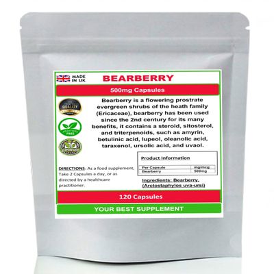 Bearberry Capsules 500mg- Pure (No Fillers or Additives) High Strength Uva Ursi (120)