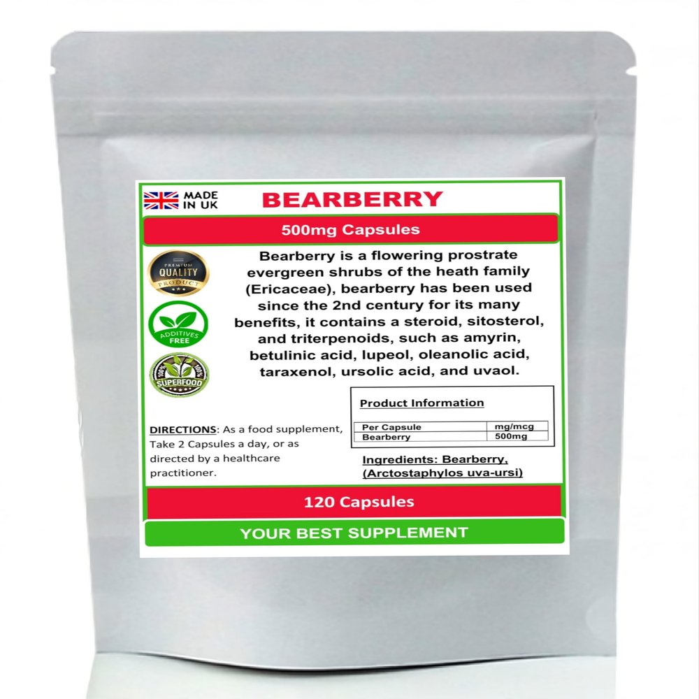 Bearberry Capsules 500mg- Pure (No Fillers or Additives) High Strength Uva Ursi (120)