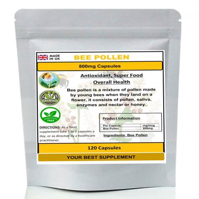 Bee Pollen Capsules 800mg- Natural Minerals,Vitamins, Super-Food (120)