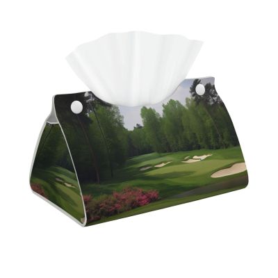 Golf Course Printed Tissue Box Cover | Stylish Leather Tissue Paper Holder for Home Hotel Car Office Decor