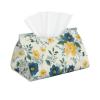 Blue Flower Yellow Floral Pattern Printed Tissue Box Cover | Stylish Leather Tissue Paper Holder for Home Hotel Car Office Decor view 1