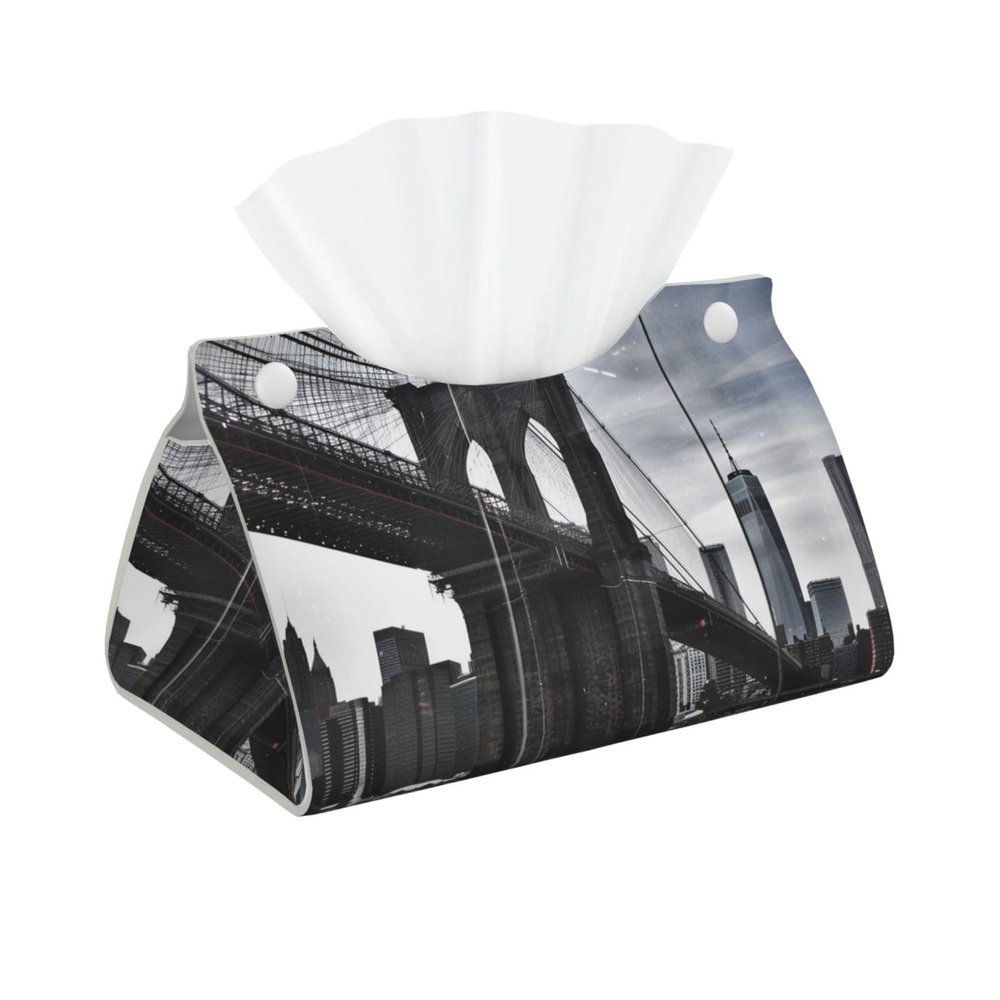 Brooklyn Bridge Printed Tissue Box Cover | Stylish Leather Tissue Paper Holder for Home Hotel Car Office Decor