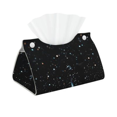 Black Glitter Printed Tissue Box Cover | Stylish Leather Tissue Paper Holder for Home Hotel Car Office Decor