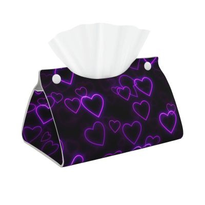 Purple Hearts Printed Tissue Box Cover | Stylish Leather Tissue Paper Holder for Home Hotel Car Office Decor
