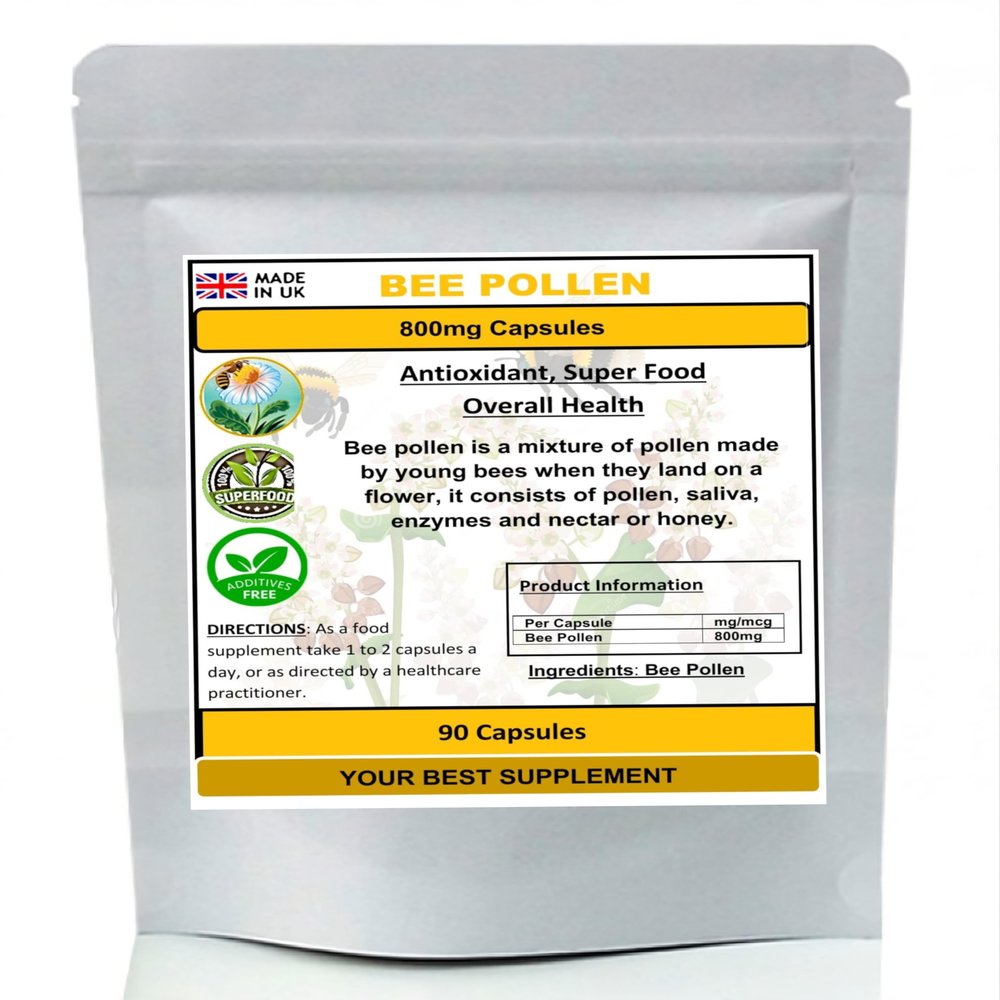 Bee Pollen Capsules 800mg- Natural Minerals,Vitamins, Super-Food (90)