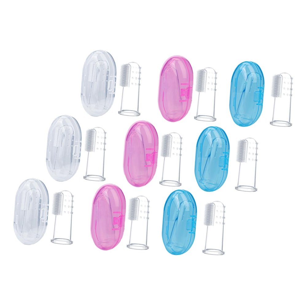 MAGICLULU Silicone Finger Toothbrush 9pcs Set with Storage Box, Baby Infant Toddler Oral Cleaning Brush for Teething and Gum Care, Soft Silicone for 0-3 Years