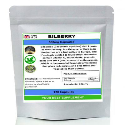 Bilberry Capsules 500mg- Premium Quality (High Strength) Natural No Additives (120)