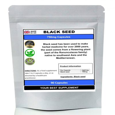 Black Seed (Nigella Sativa) Powder Capsules 750mg- Pure No additves (90)