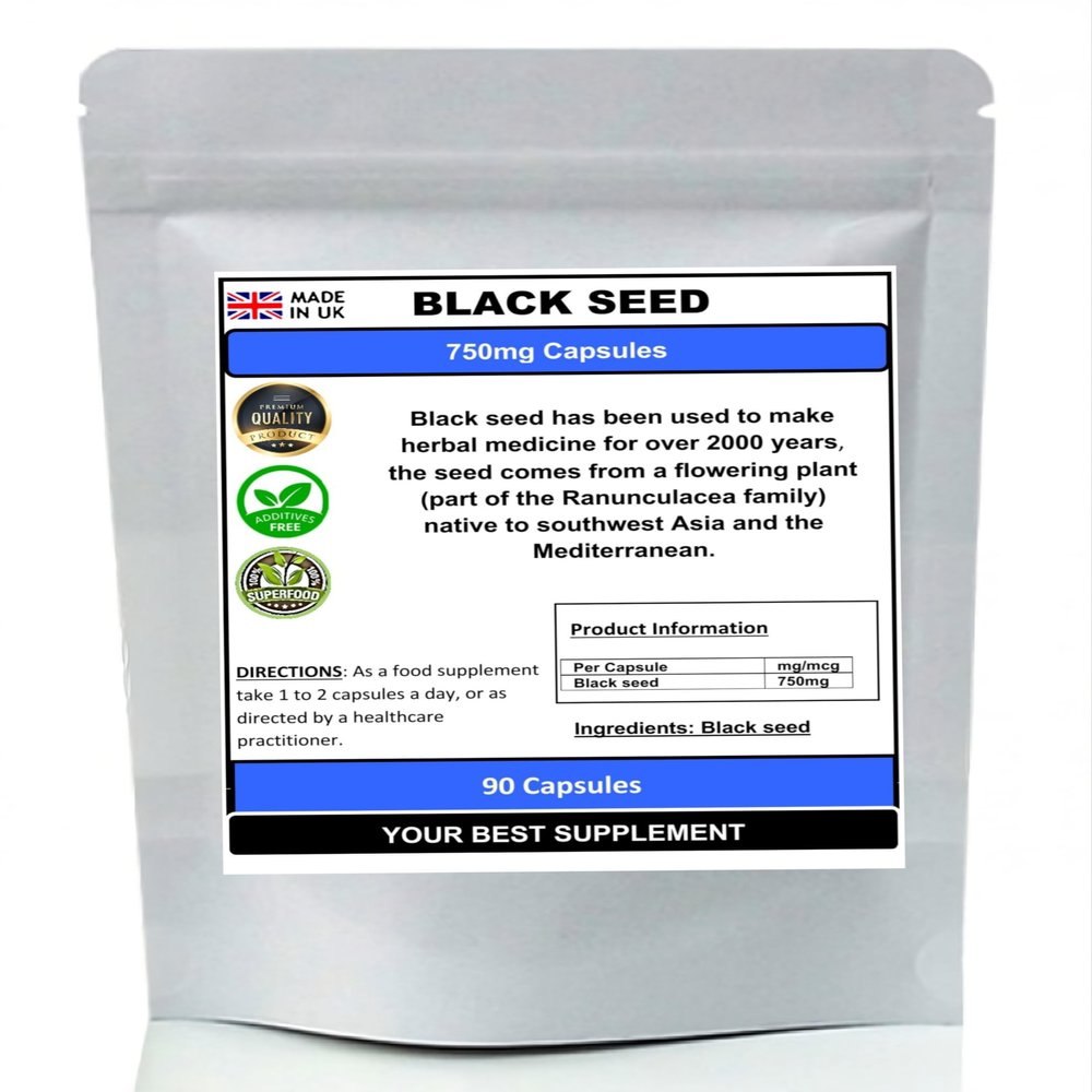 Black Seed (Nigella Sativa) Powder Capsules 750mg- Pure No additves (90)
