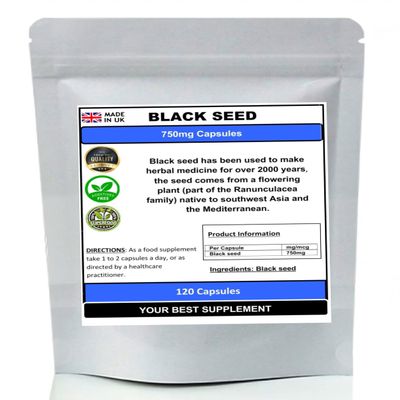 Black Seed (Nigella Sativa) Powder Capsules 750mg- Pure No additves (120)