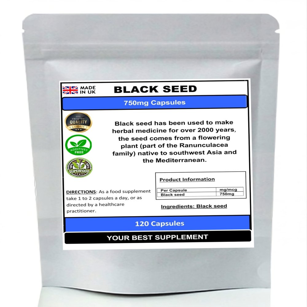 Black Seed (Nigella Sativa) Powder Capsules 750mg- Pure No additves (120)