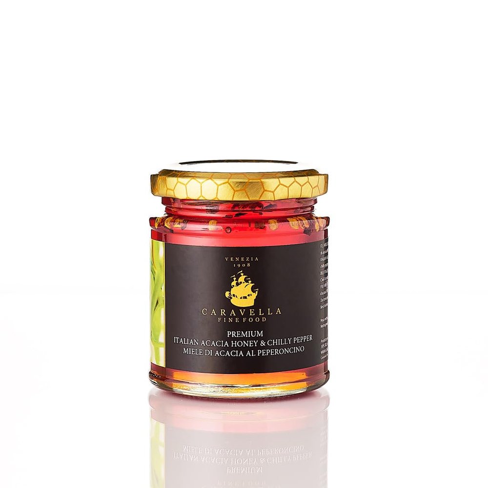 Caravella Fine Food - Acacia Honey & Hot Chilli 250 gr - Gourmet collection-100% italian- Pure, Raw, Unprocessed, Unpasteurized natural flavored honey