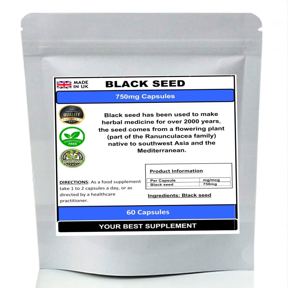 Black Seed (Nigella Sativa) Powder Capsules 750mg- Pure No additves (60)