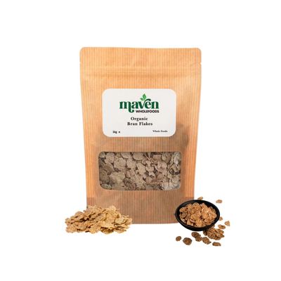 Maven Wholefoods Organic Bran Flakes 1kg | GMO Free | Vegan | Certified Organic | Natural | High Fibre | No Additives | Suitable for Vegetarian | Packed Fresh in Resealable Bag