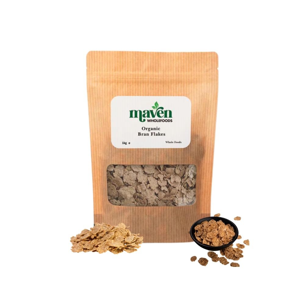 Maven Wholefoods Organic Bran Flakes 1kg | GMO Free | Vegan | Certified Organic | Natural | High Fibre | No Additives | Suitable for Vegetarian | Packed Fresh in Resealable Bag