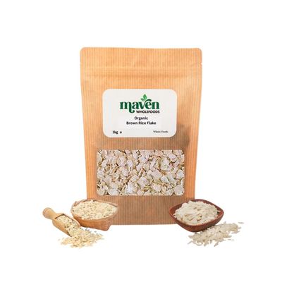 Maven Wholefoods Organic Brown Rice Flakes 1kg | GMO Free | Vegan | Certified Organic | Natural | High Fibre | No Additives | Suitable for Vegetarian | Packed Fresh in Resealable Bag