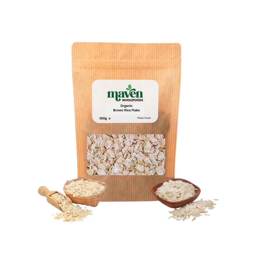 Maven Wholefoods Organic Brown Rice Flakes 500g | GMO Free | Vegan | Certified Organic | Natural | High Fibre | No Additives | Suitable for Vegetarian | Packed Fresh in Resealable Bag