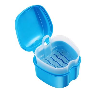 LNQ LUNIQI 1PC Plastic Denture Bath Box, Leak Proof False Teeth Container, Small Teeth Holder Case mit Filter Basket for Storage Cleaning Teeth, Blue