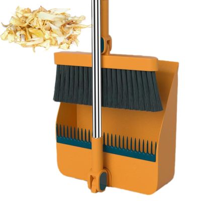1 Broom Dustpan Set - PP Dust Pan Combo, Household Cleaning Set | Tall Lobby Sweeping Dustpan, Multi Functional Vertical Long Handled Broom Kit for Indoor Outdoor Household Cleaning Sweeping