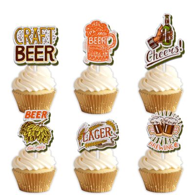 18pcs Gold Glitter Dessert Cupcake Topper Pick for Cheer Beer Happy Festival Traditional Oktoberfest Festival Theme Decor Supplies Men Women Happy Birthday Decorations