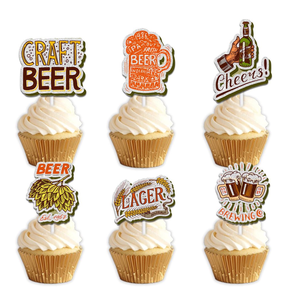 18pcs Gold Glitter Dessert Cupcake Topper Pick for Cheer Beer Happy Festival Traditional Oktoberfest Festival Theme Decor Supplies Men Women Happy Birthday Decorations