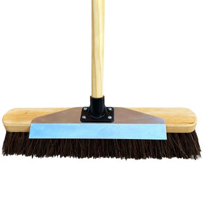 16 Heavy Duty Garden Outdoor Broom With Metal Scraper and Wooden Handle Stiff Bassine Hard Bristle Yard Broom with Durable Support Bracket Sweeping Yard Brush (PACK OF 1)