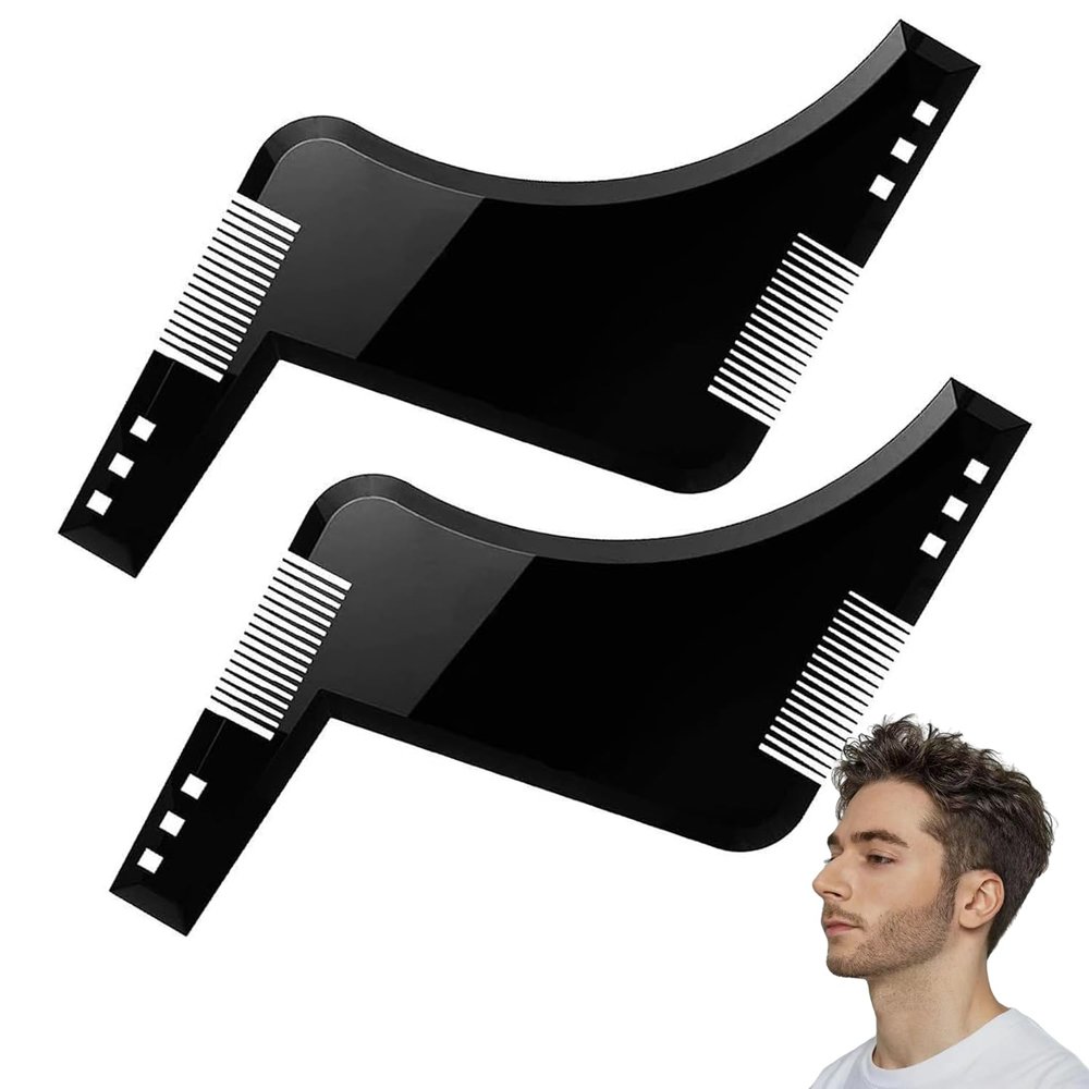 Beard Shaping Tool Set - 2Pcs Transparent Comb & Stencil for Men, Essential Barber Accessories for Perfect Grooming