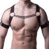 HUAOSN Men's Chest Harness Half Leather Chest Harness Braces Black Punk Belt Straps Rings with Buckle for Men's Costume Clubwear view 3