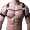 HUAOSN Men's Chest Harness Half Leather Chest Harness Braces Black Punk Belt Straps Rings with Buckle for Men's Costume Clubwear view 4