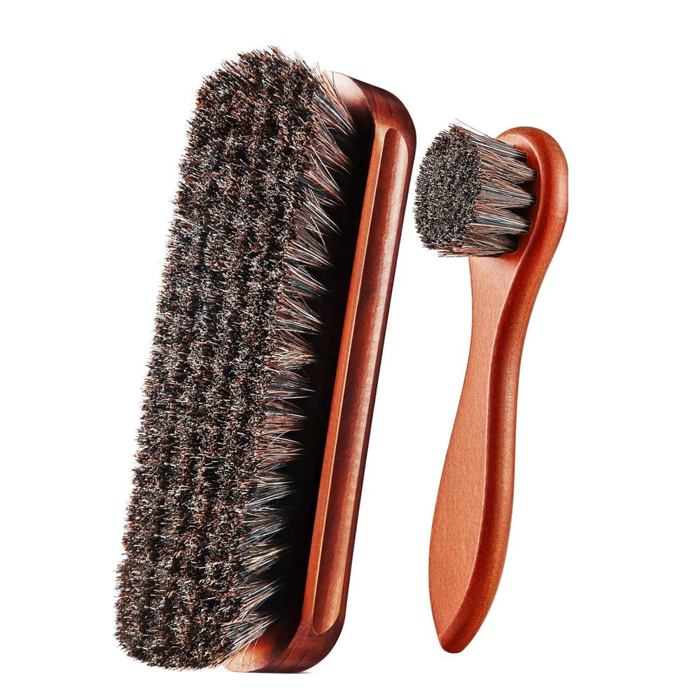 DAGIJIRD Shoe Polish Brush Horsehair Shoe Shine Clean Brush for Leather Boot Bag Cleaning, 2PCS