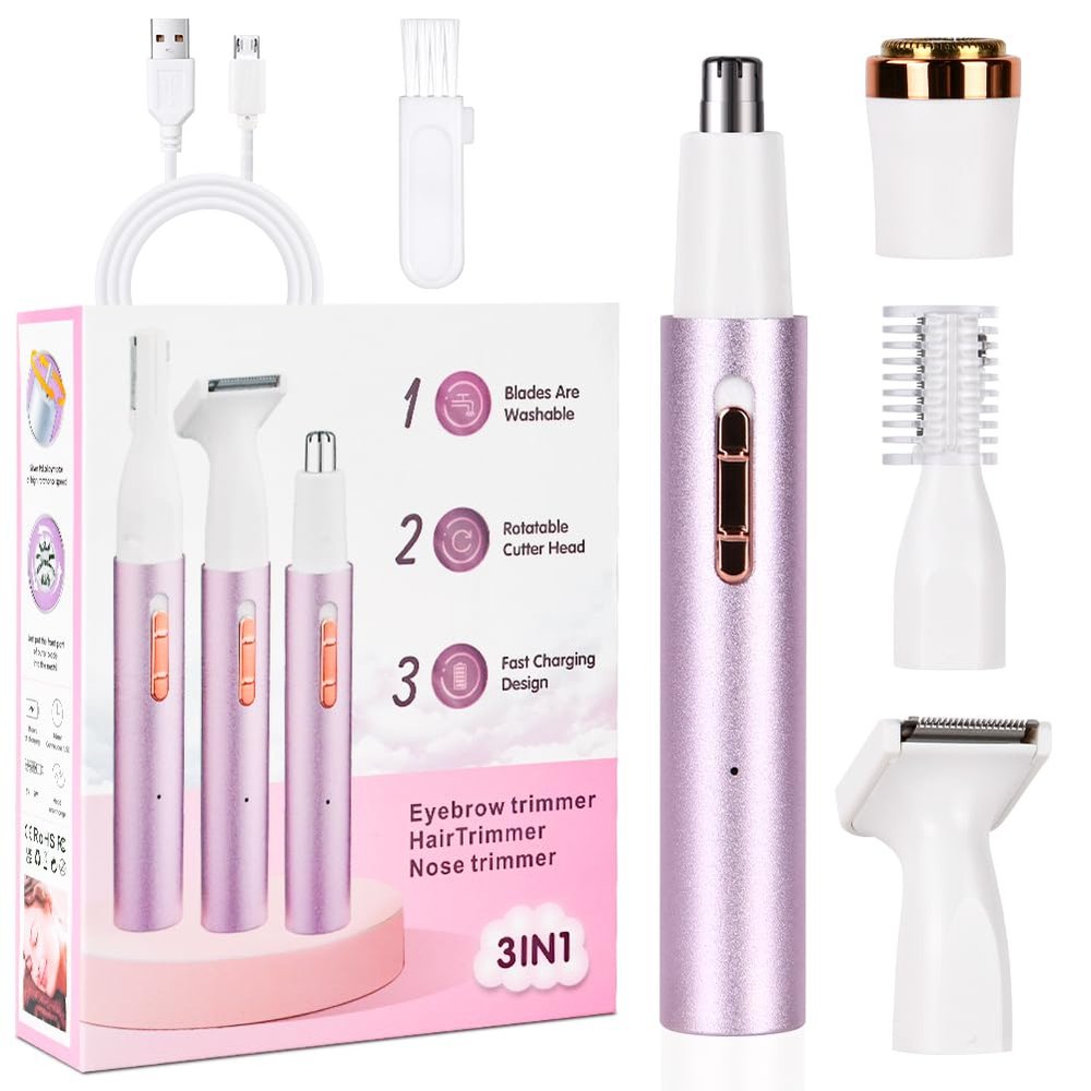 ACWOO Electric Razors for Women, Cordless 4 in 1 Electric Shaver for Women, Rechargeable Painless Lady Razor Bikini Trimmer Wet and Dry Hair Removal for Face Body Legs Underarm Bikini Nose and Eyebrow