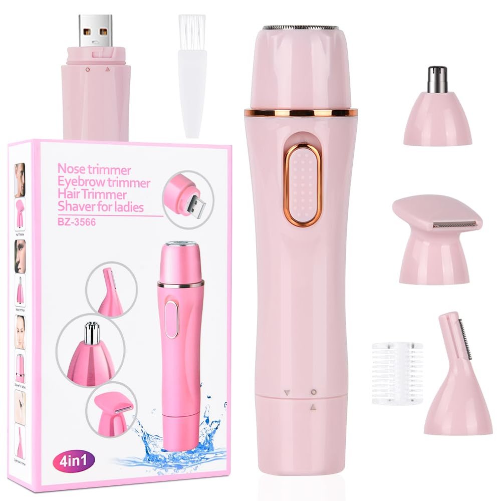ACWOO Electric Razors for Women, Cordless 4 in 1 Electric Shaver for Women, Rechargeable Painless Lady Razor Bikini Trimmer Wet and Dry Hair Removal for Face Body Legs Underarm Bikini Nose and Eyebrow